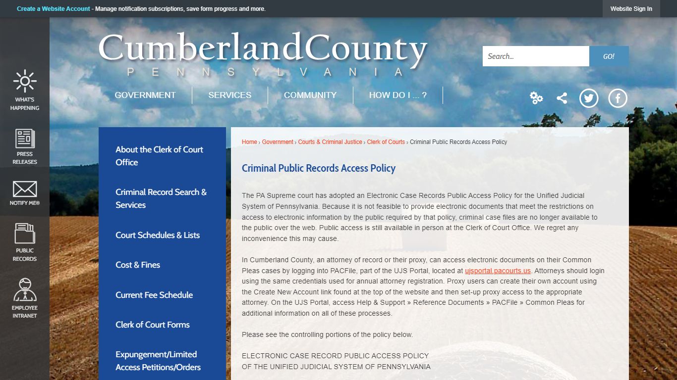 Criminal Public Records Access Policy | Cumberland County, PA ...